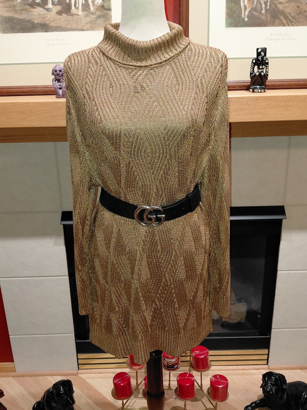 NWT St. John Collection Penny Metallic Knit Mock Neck Tunic Sweater R58307 Sz M